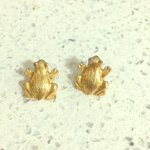 gold frog earrings